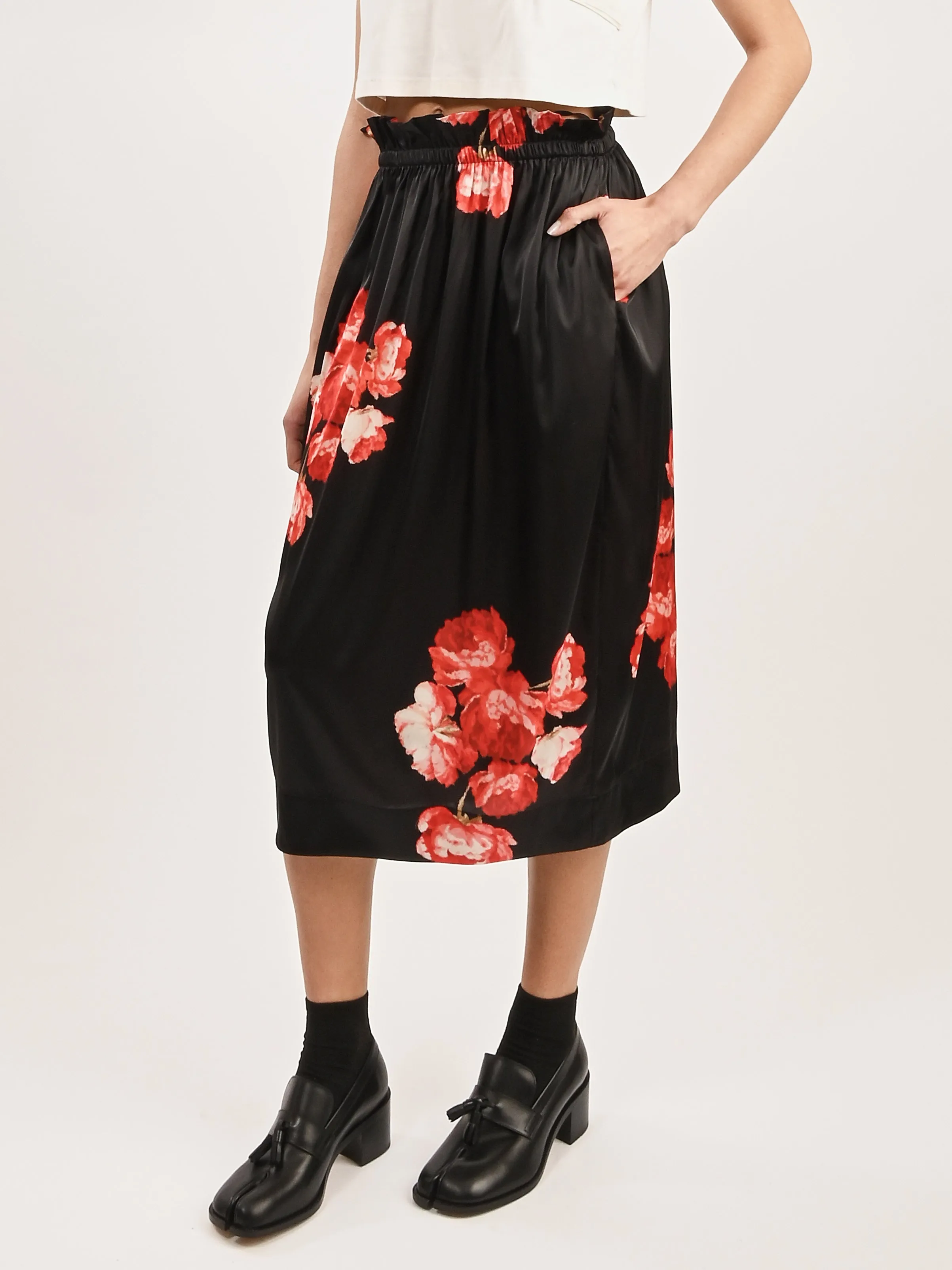 Red/Black Elasticated Gathered Ruffle Waist Tulip Skirt