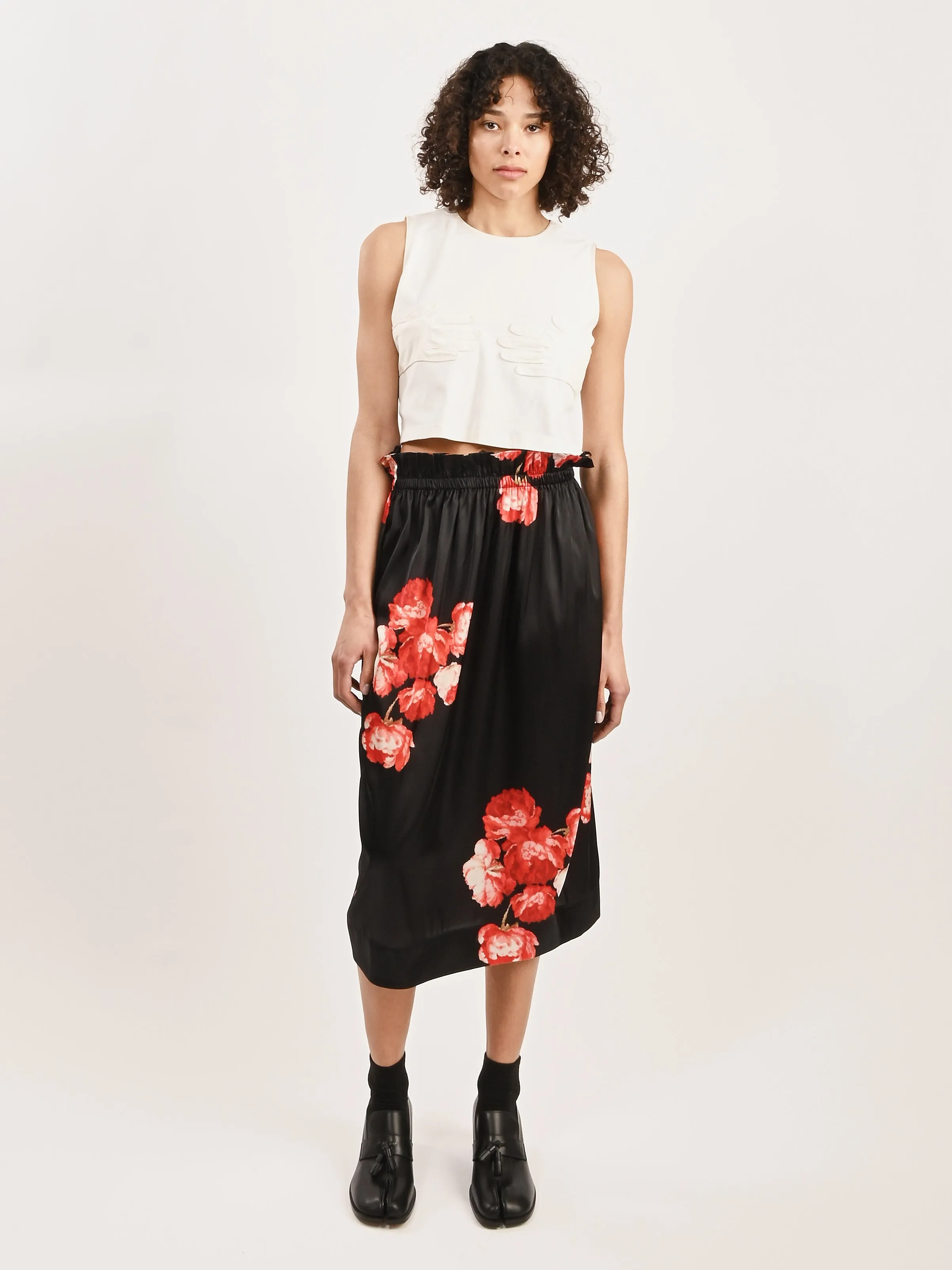 Red/Black Elasticated Gathered Ruffle Waist Tulip Skirt