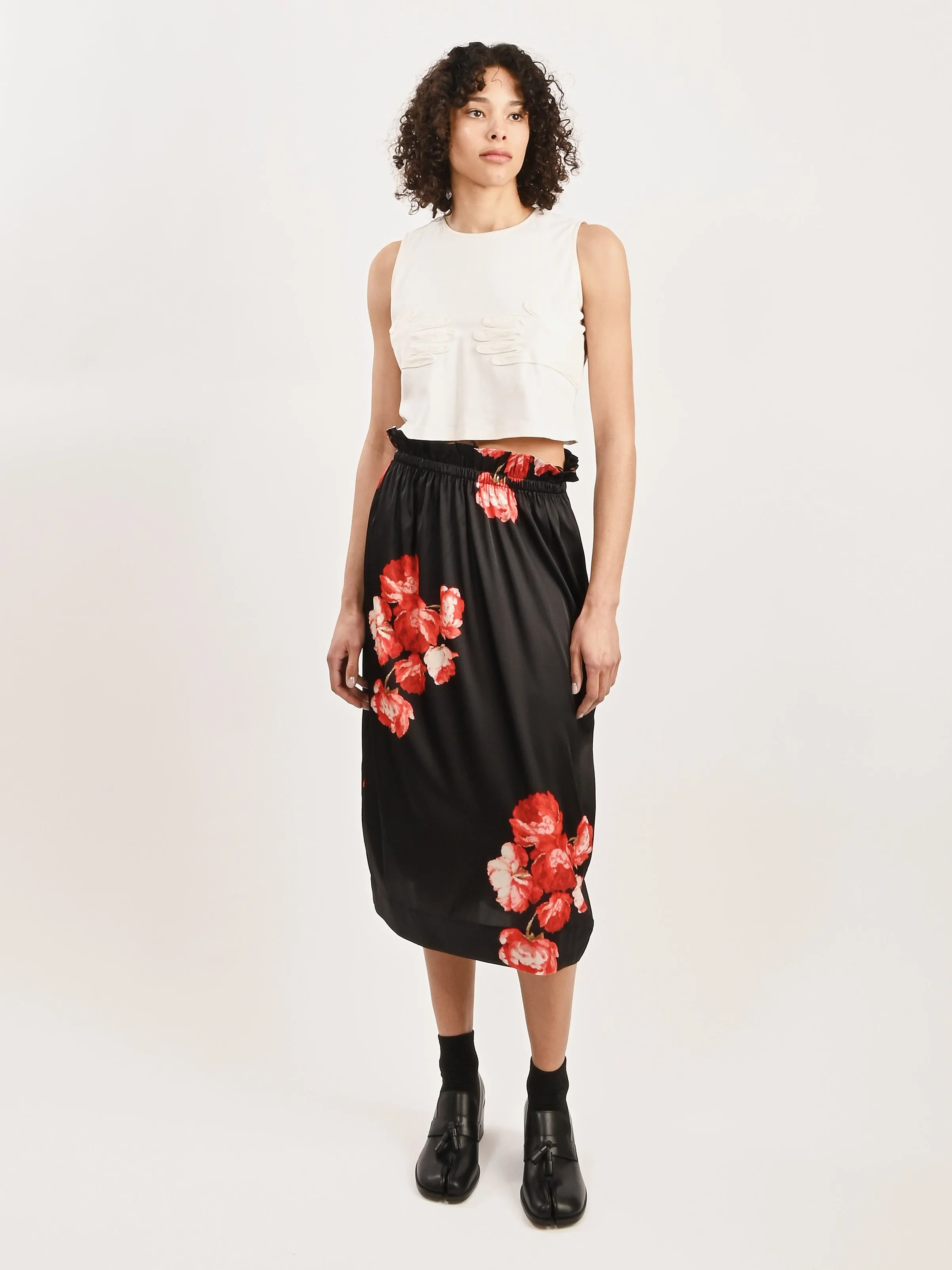 Red/Black Elasticated Gathered Ruffle Waist Tulip Skirt