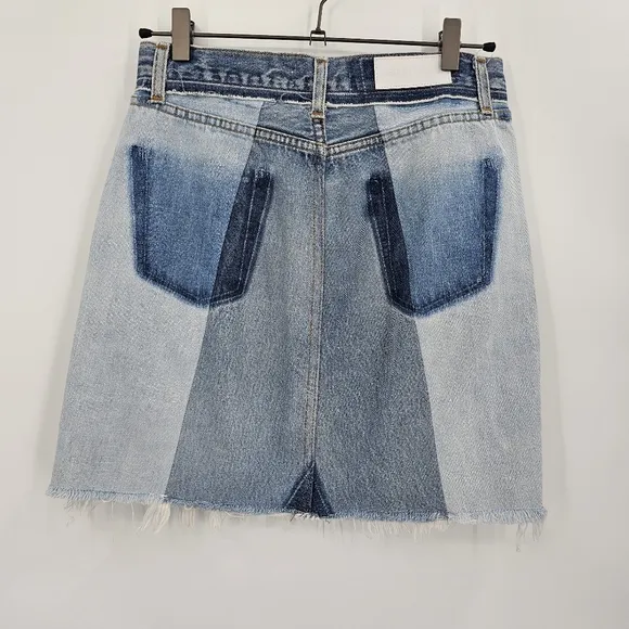 Re/Done Blue Color Block Cotton Denim Mini Skirt Size 28