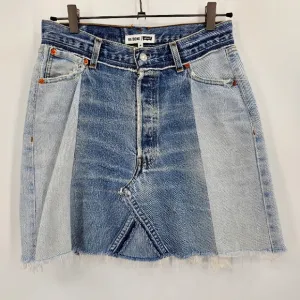 Re/Done Blue Color Block Cotton Denim Mini Skirt Size 28
