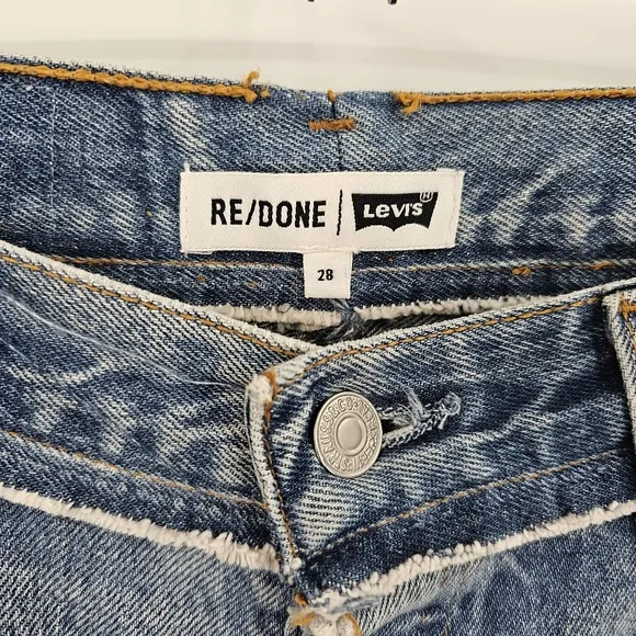 Re/Done Blue Color Block Cotton Denim Mini Skirt Size 28