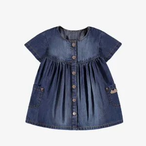 Robe bleue en denim à effet délavé, naissance || Blue dress with faded effect, newborn