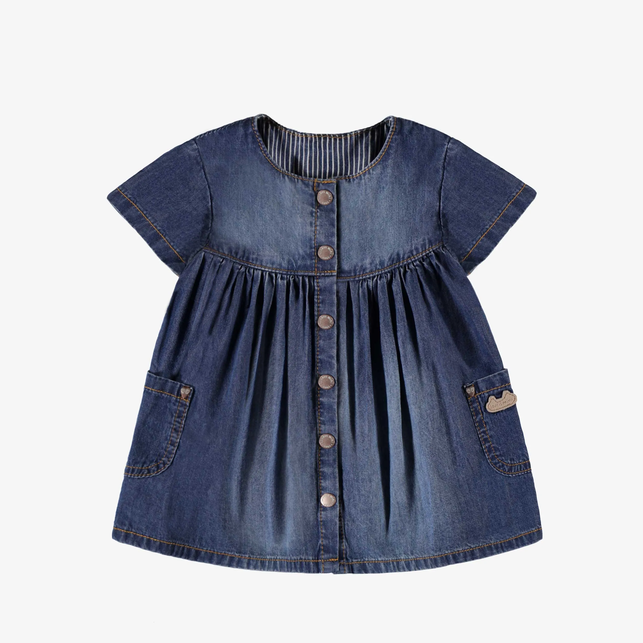 Robe bleue en denim à effet délavé, naissance || Blue dress with faded effect, newborn