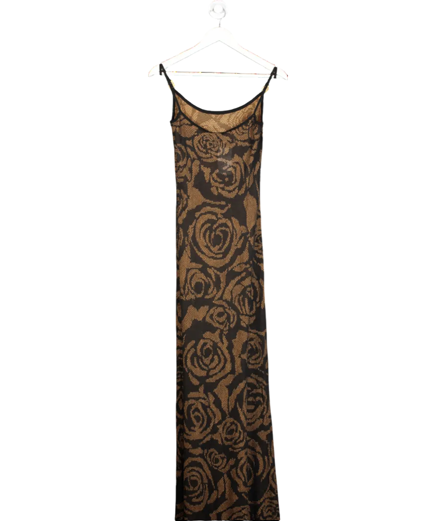 Roberto Cavalli Black Floral Jacquard Maxi Dress UK S
