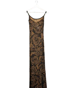 Roberto Cavalli Black Floral Jacquard Maxi Dress UK S