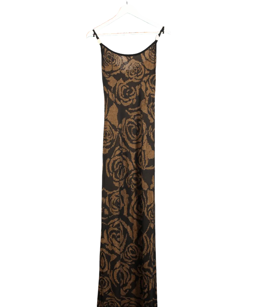 Roberto Cavalli Black Floral Jacquard Maxi Dress UK S