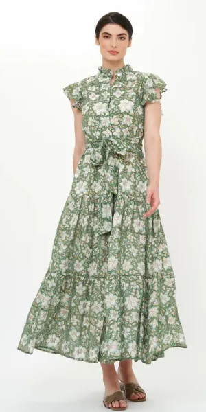 Ruffle Collar Button Maxi Dress in Ivy Olive