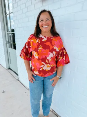 Rust Floral Blouse