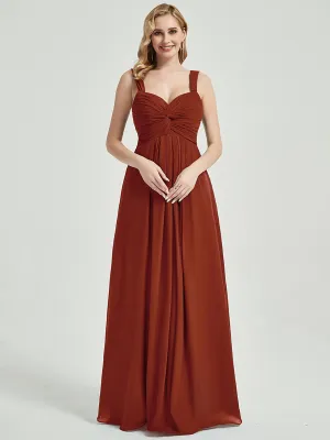 Rusty Red Sweetheart Straps A-Line Floor Length Chiffon Bridesmaid Dress