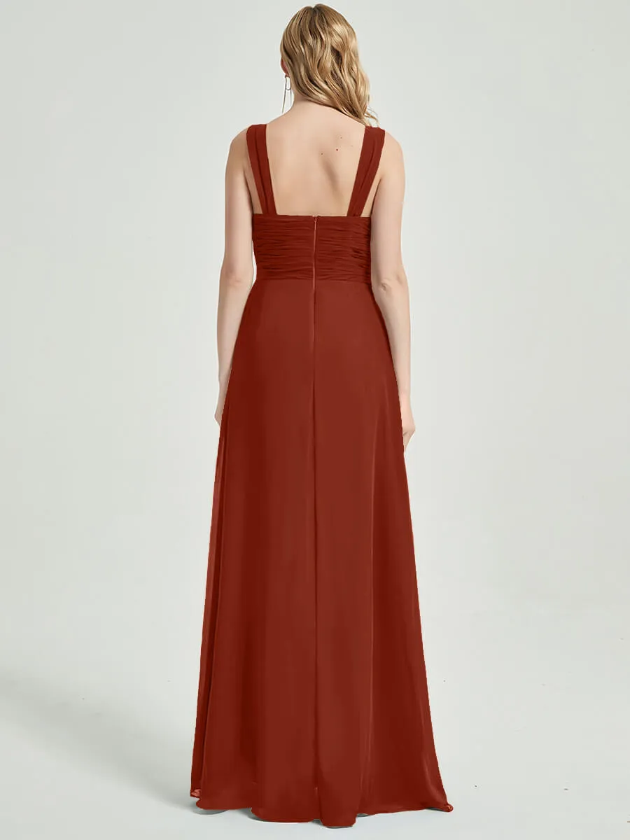 Rusty Red Sweetheart Straps A-Line Floor Length Chiffon Bridesmaid Dress
