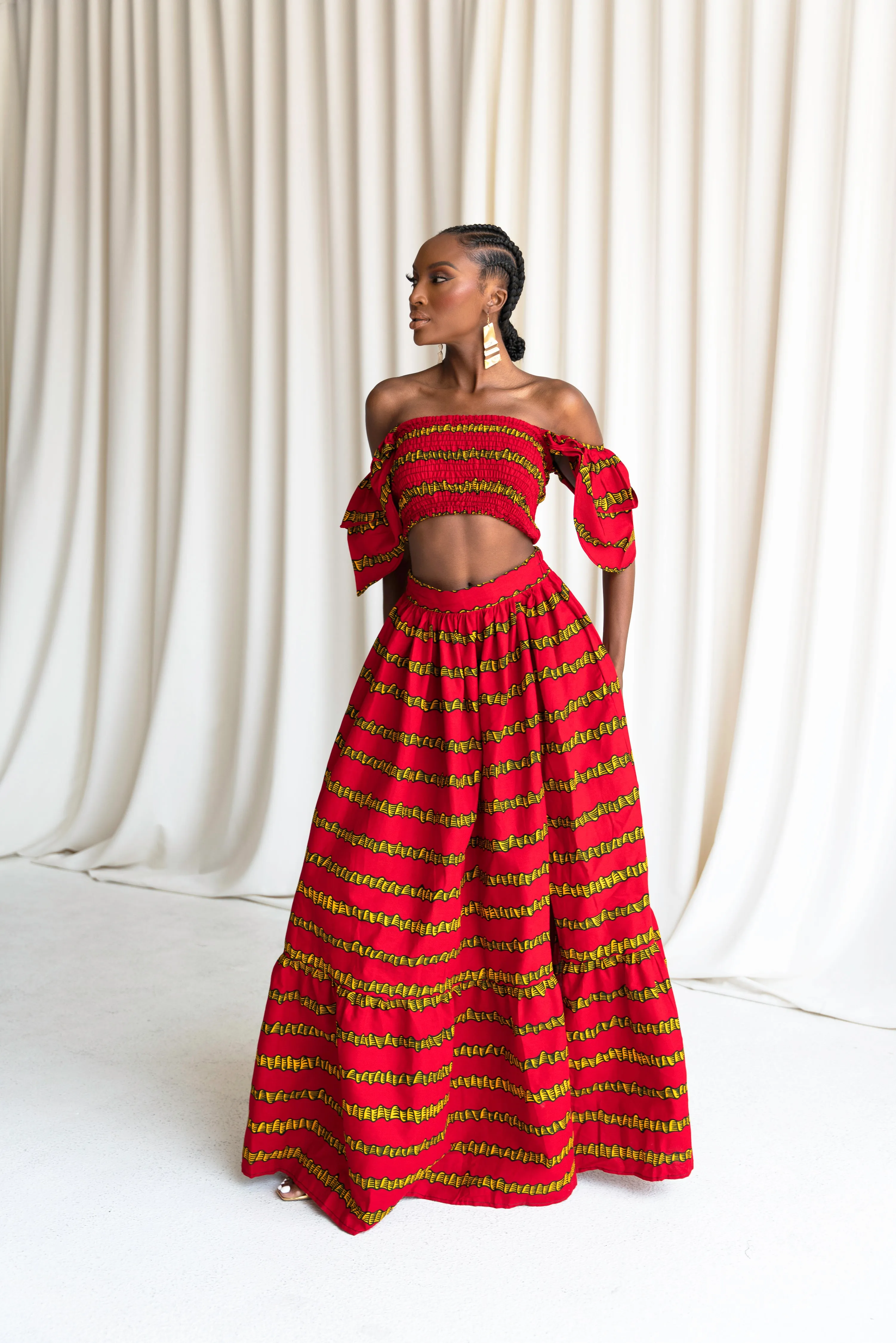 RUWE Tiered African Print Maxi Skirt