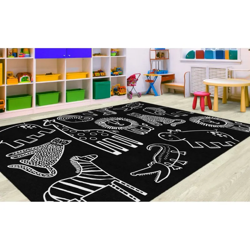 Safari Animals Black and White Rug
