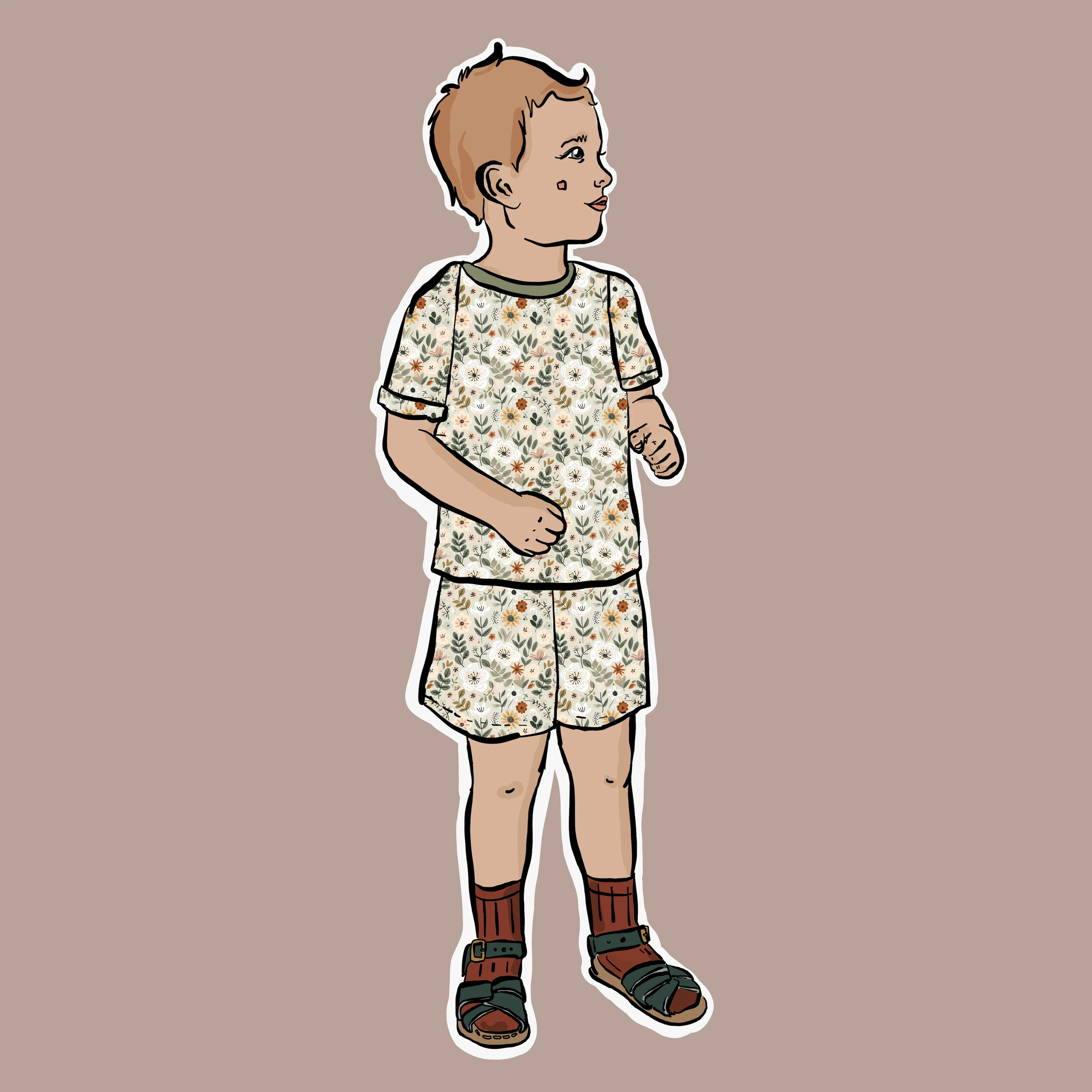 Sage Floral Short BeeJamas