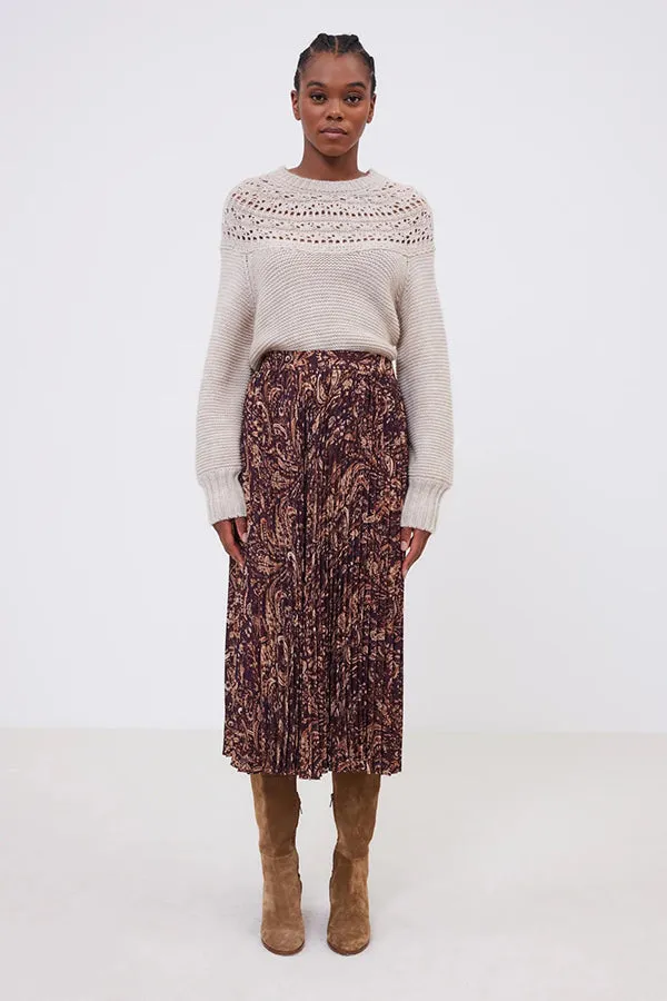 SALOME PAISLEY PRINT PLEATED MIDI SKIRT