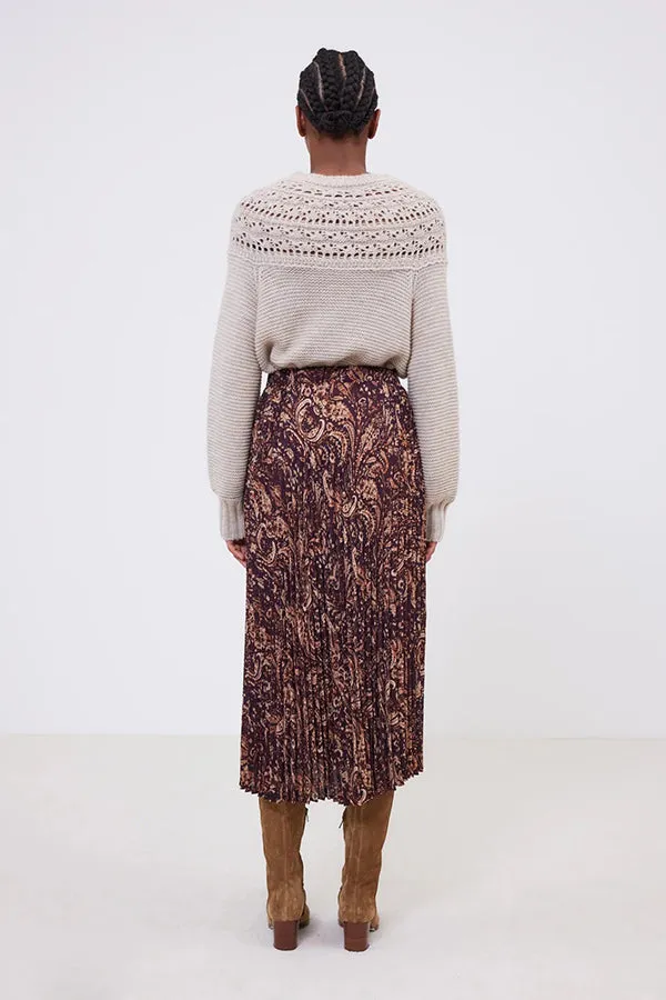 SALOME PAISLEY PRINT PLEATED MIDI SKIRT