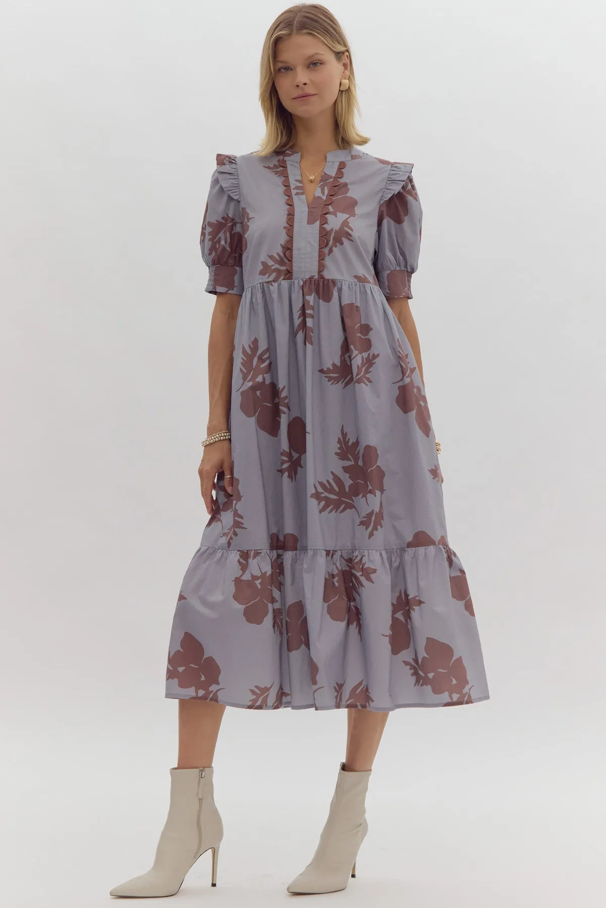 Scalloped Floral Maxi Dress {Slate Blue}