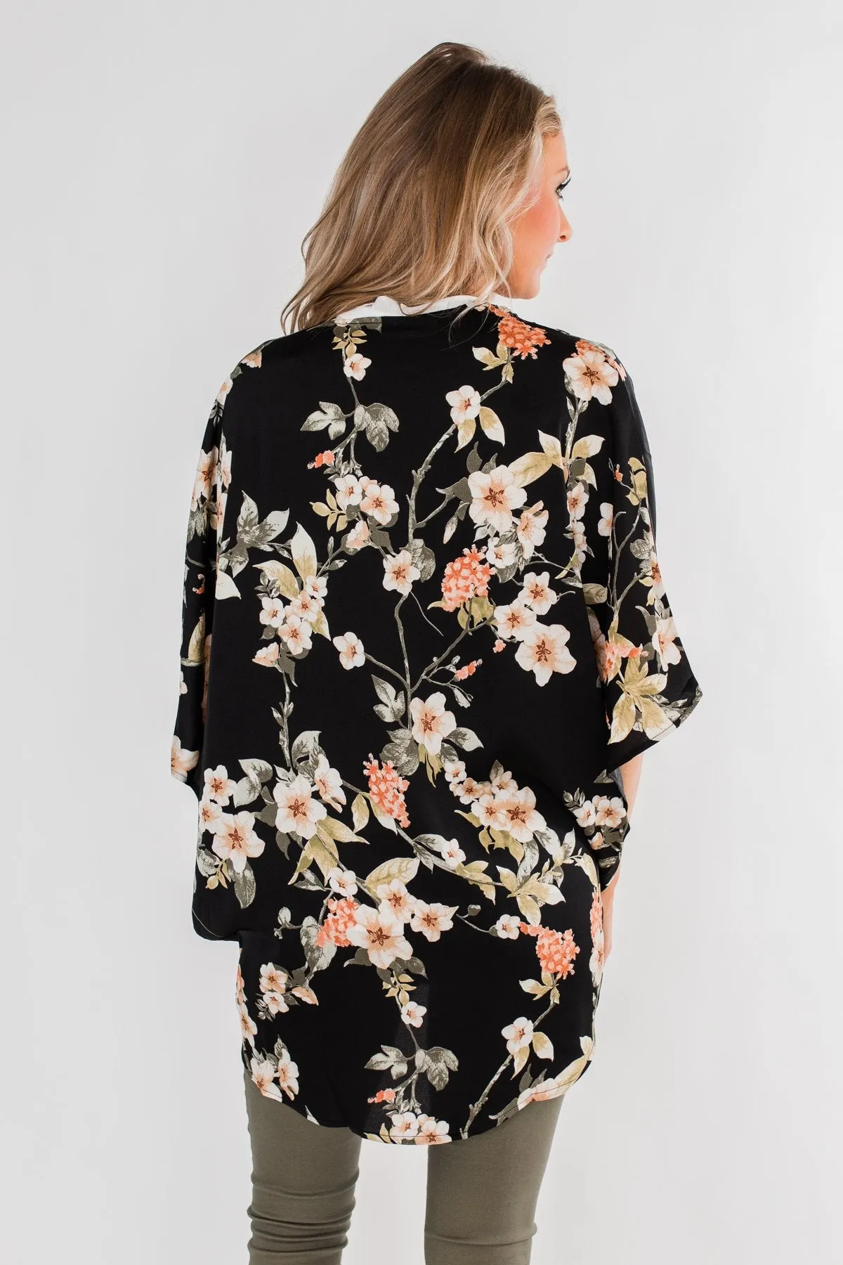 See The Romance Floral Kimono- Black