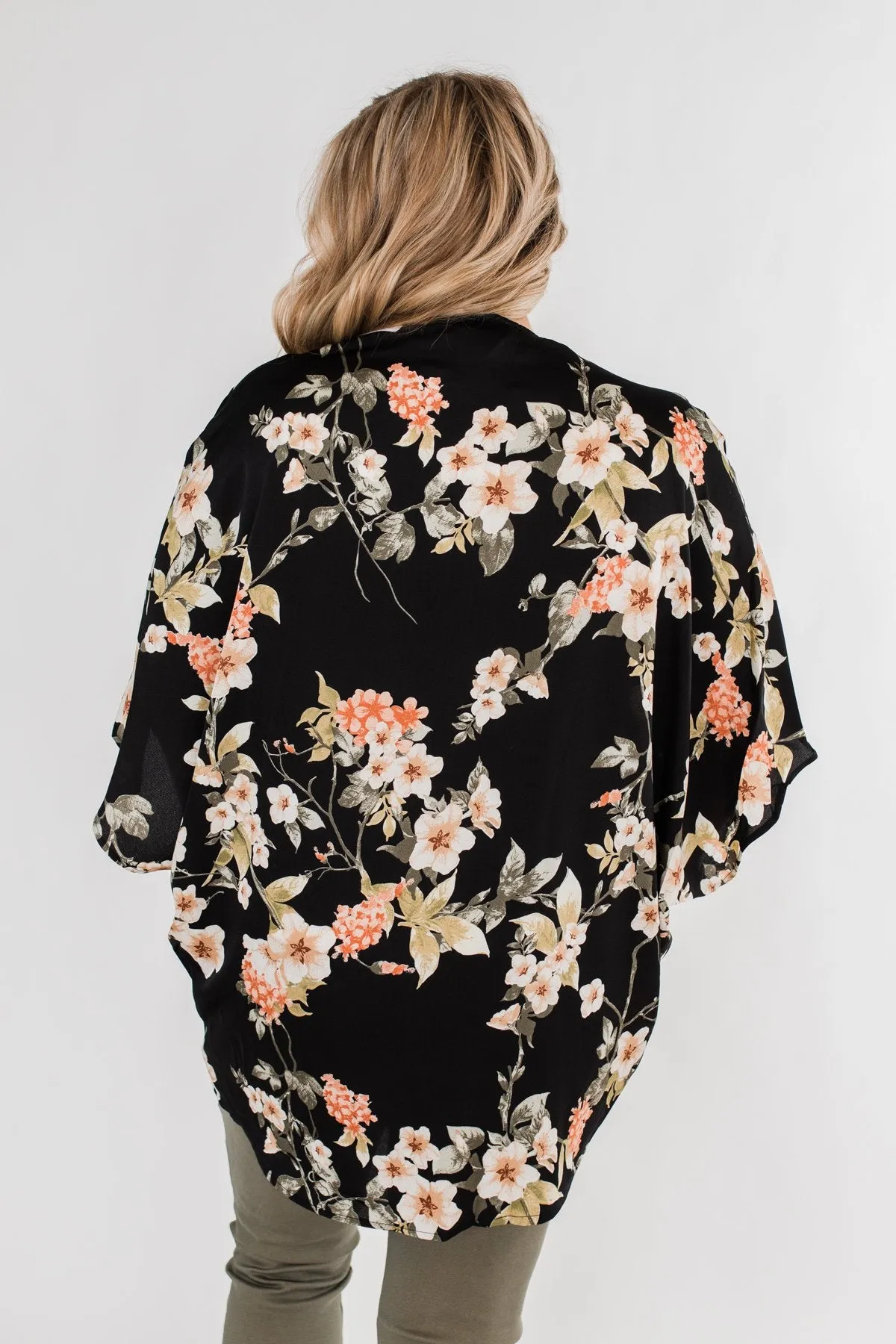 See The Romance Floral Kimono- Black
