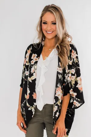 See The Romance Floral Kimono- Black