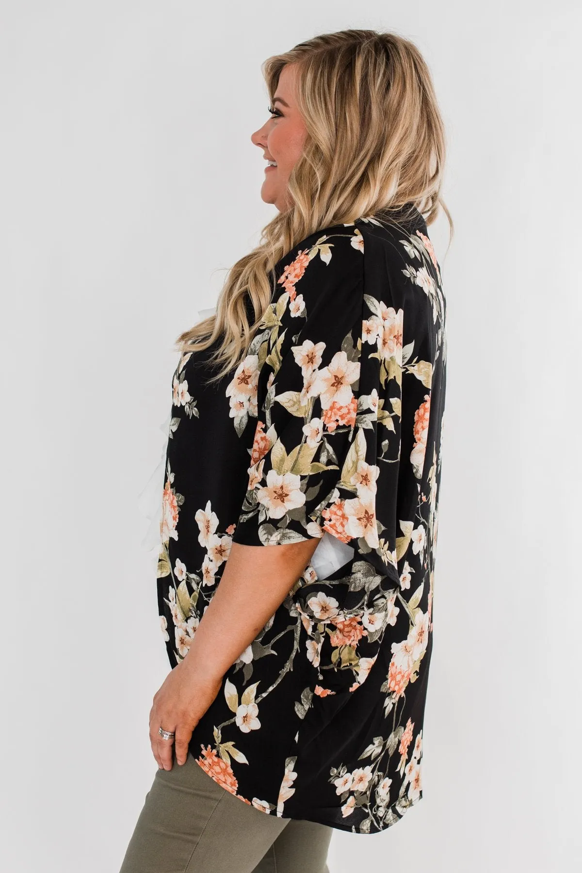 See The Romance Floral Kimono- Black