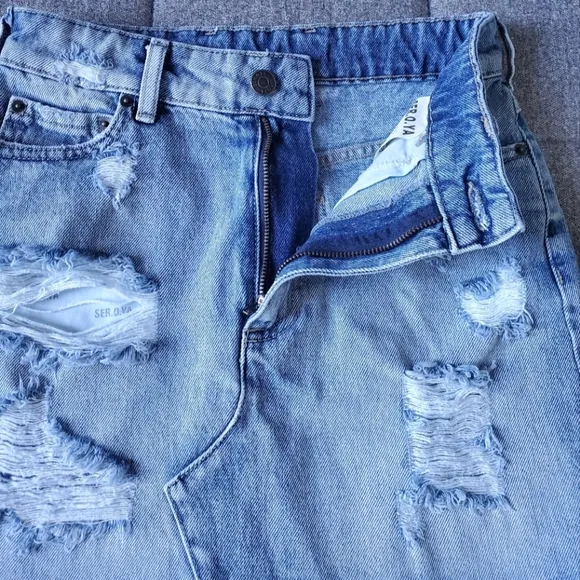 SER.O.YA Alli Distressed Blue Denim Mini Skirt Size 25