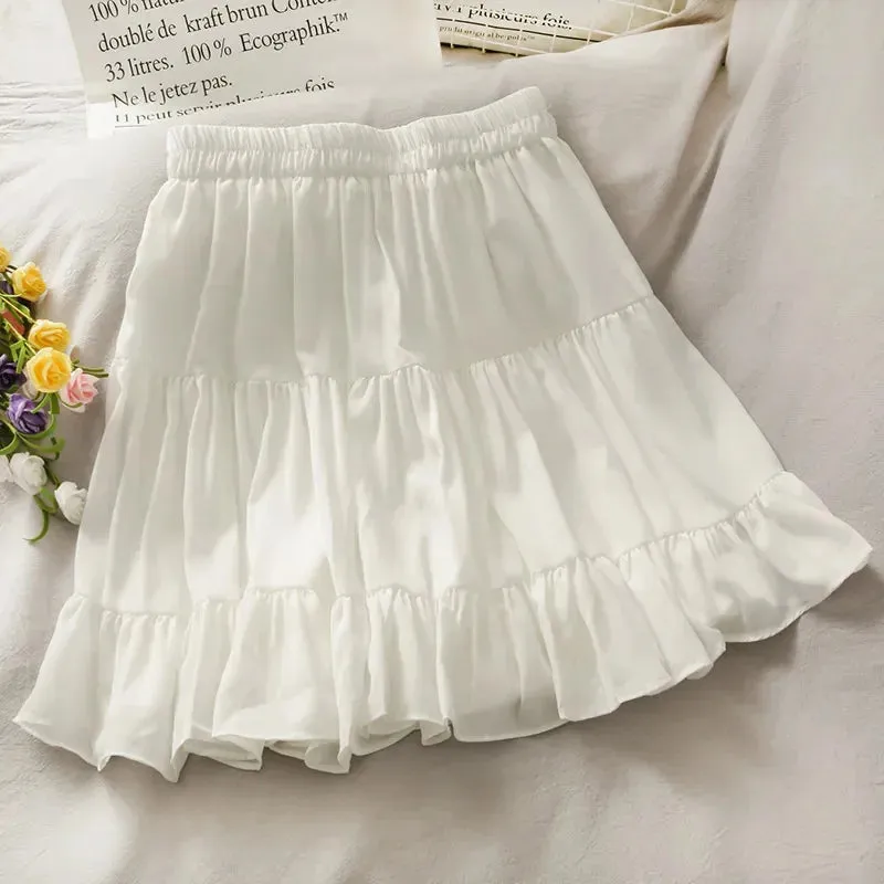 Sexy High Waist Slim Pleated A-Line Mini Skirt New Fashion Casual Short Black / White Skirt