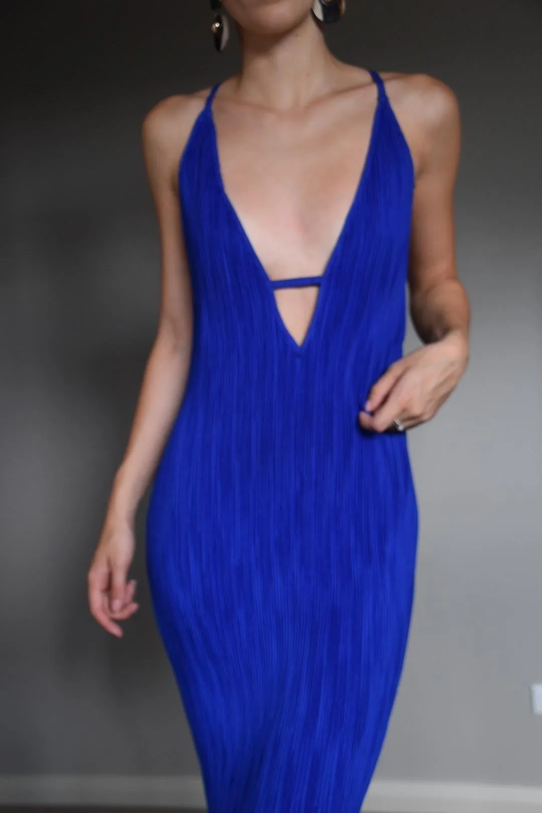 Shakuhachi - Stretch Pleat Midi Dress in Cobalt