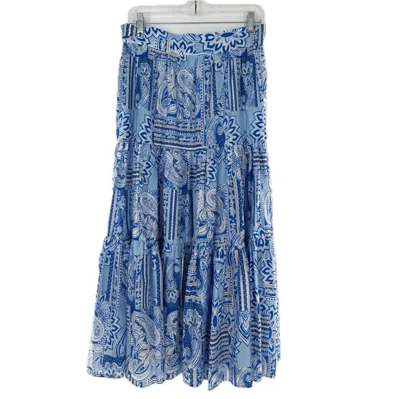Sheike Australia Blue Mosaic Print Maxi Boho Skirt Pockets Size AU 12 or US 8