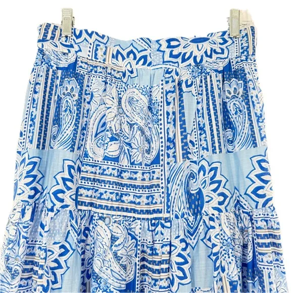 Sheike Australia Blue Mosaic Print Maxi Boho Skirt Pockets Size AU 12 or US 8