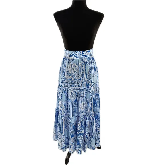Sheike Australia Blue Mosaic Print Maxi Boho Skirt Pockets Size AU 12 or US 8