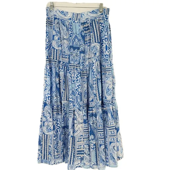 Sheike Australia Blue Mosaic Print Maxi Boho Skirt Pockets Size AU 12 or US 8