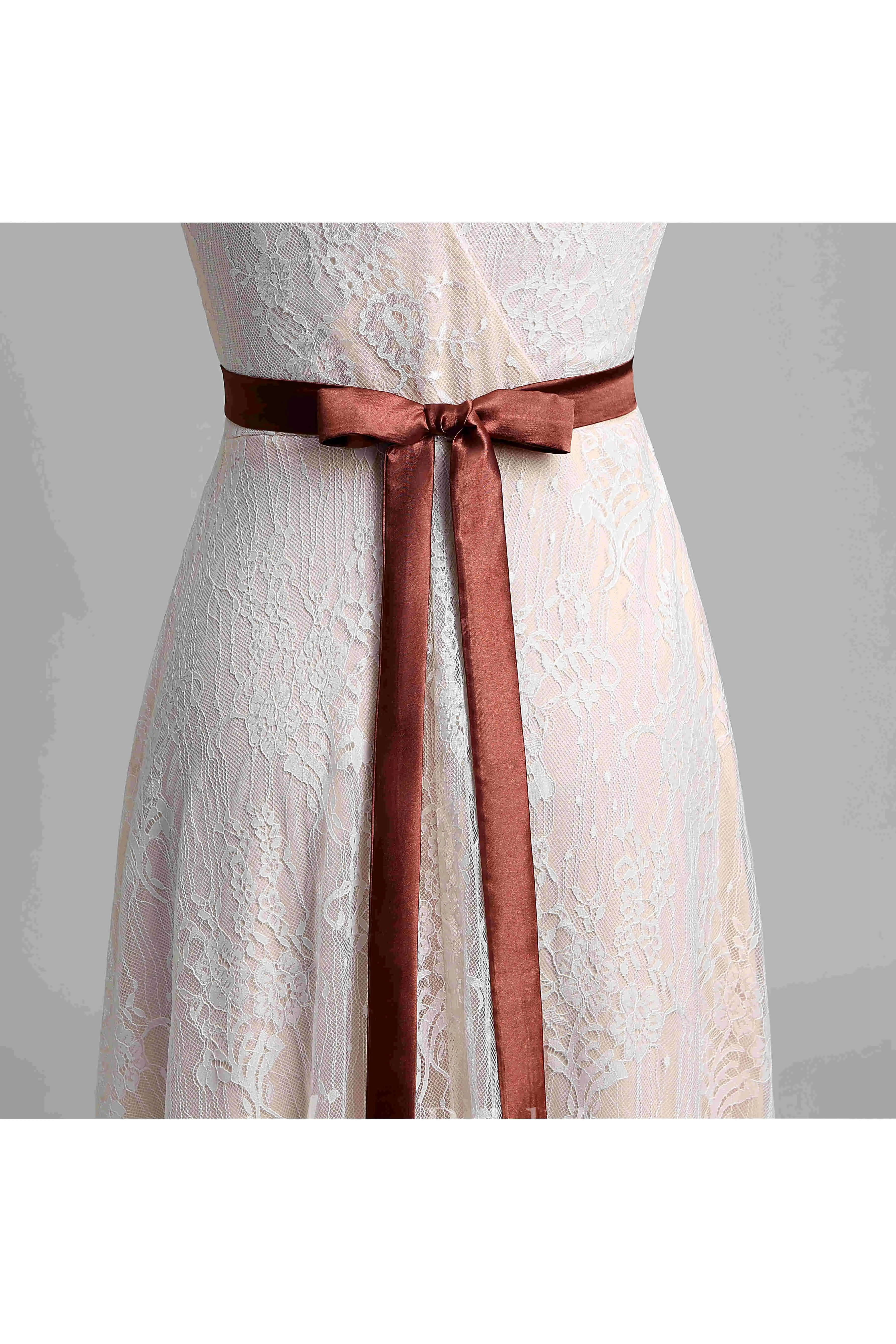 Short Sleeve V-neck Pleated Long Lace Wedding Dress