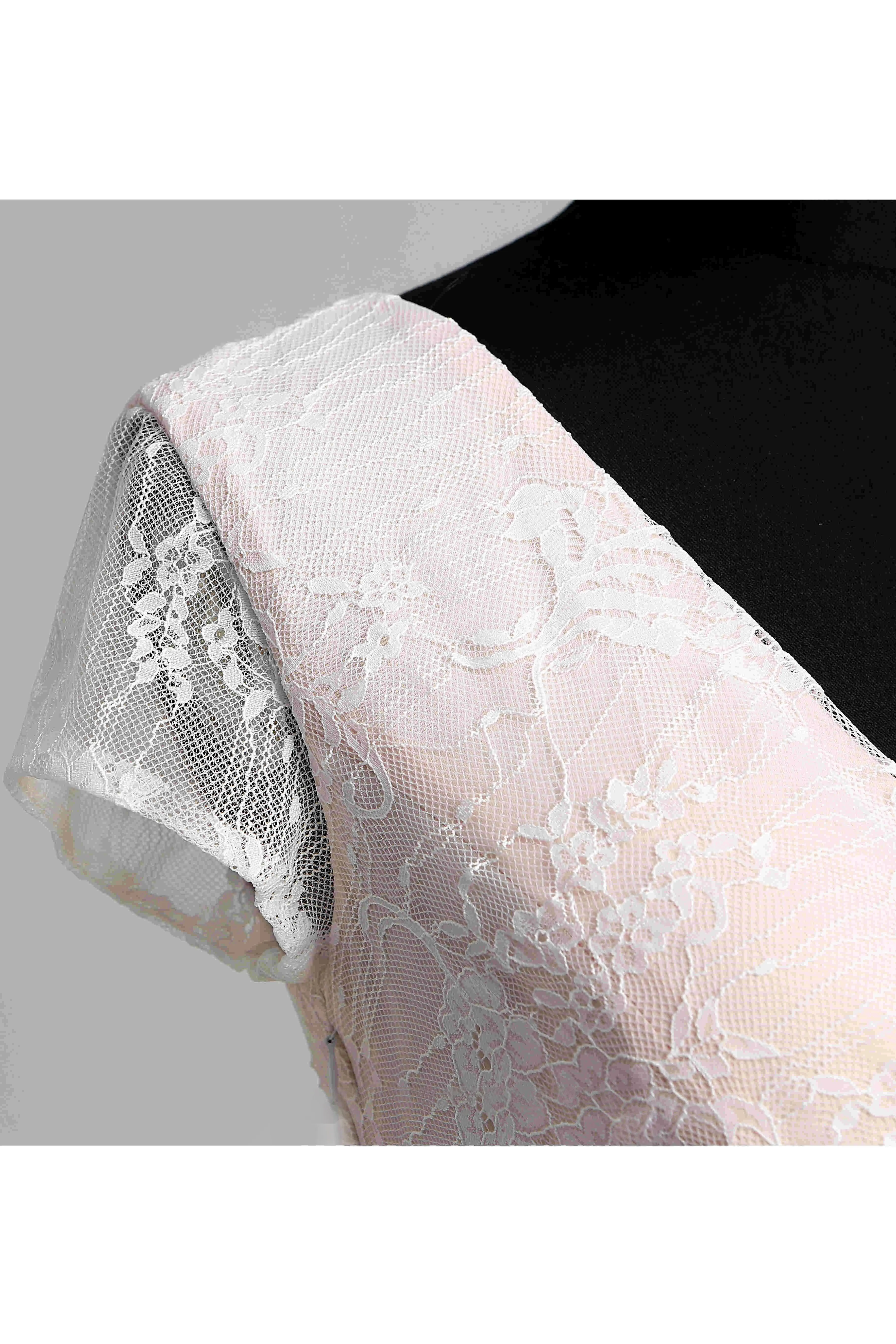 Short Sleeve V-neck Pleated Long Lace Wedding Dress