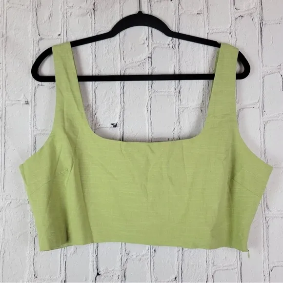 Showpo. Gibson green two piece linen blend crop top knot front midi skirt set