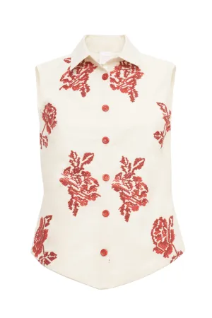 Signa Sleeveless Embroidered Top | Lanchester Red