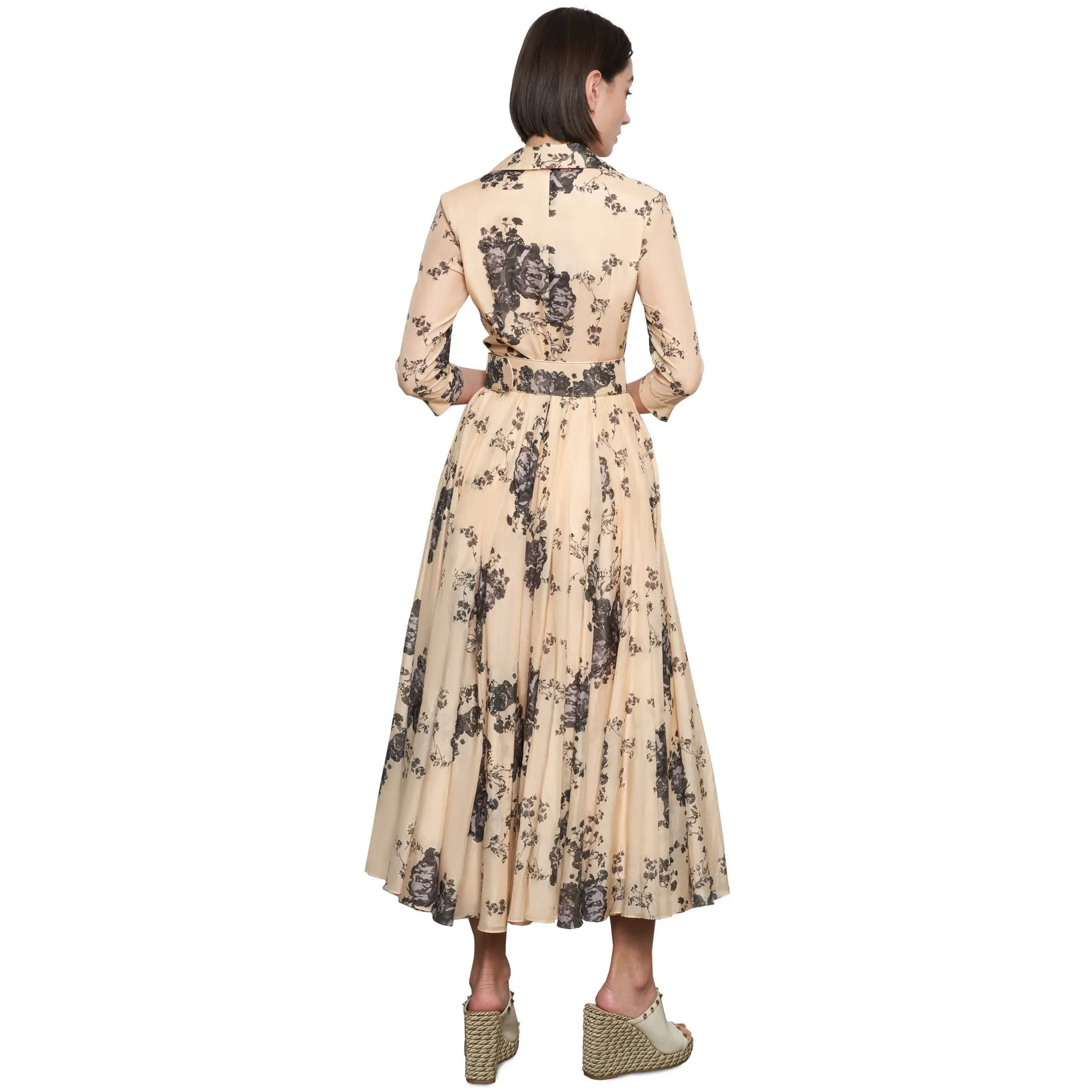 Silk   Cotton blend printed Belted Dress