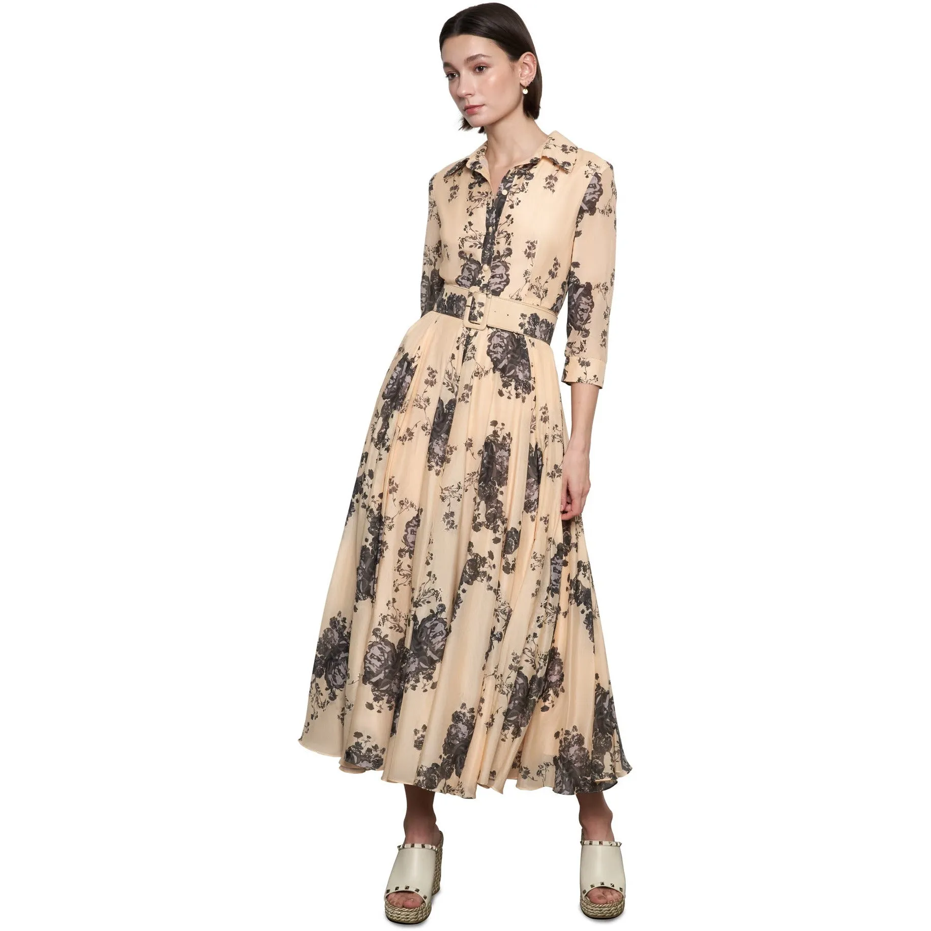 Silk   Cotton blend printed Belted Dress