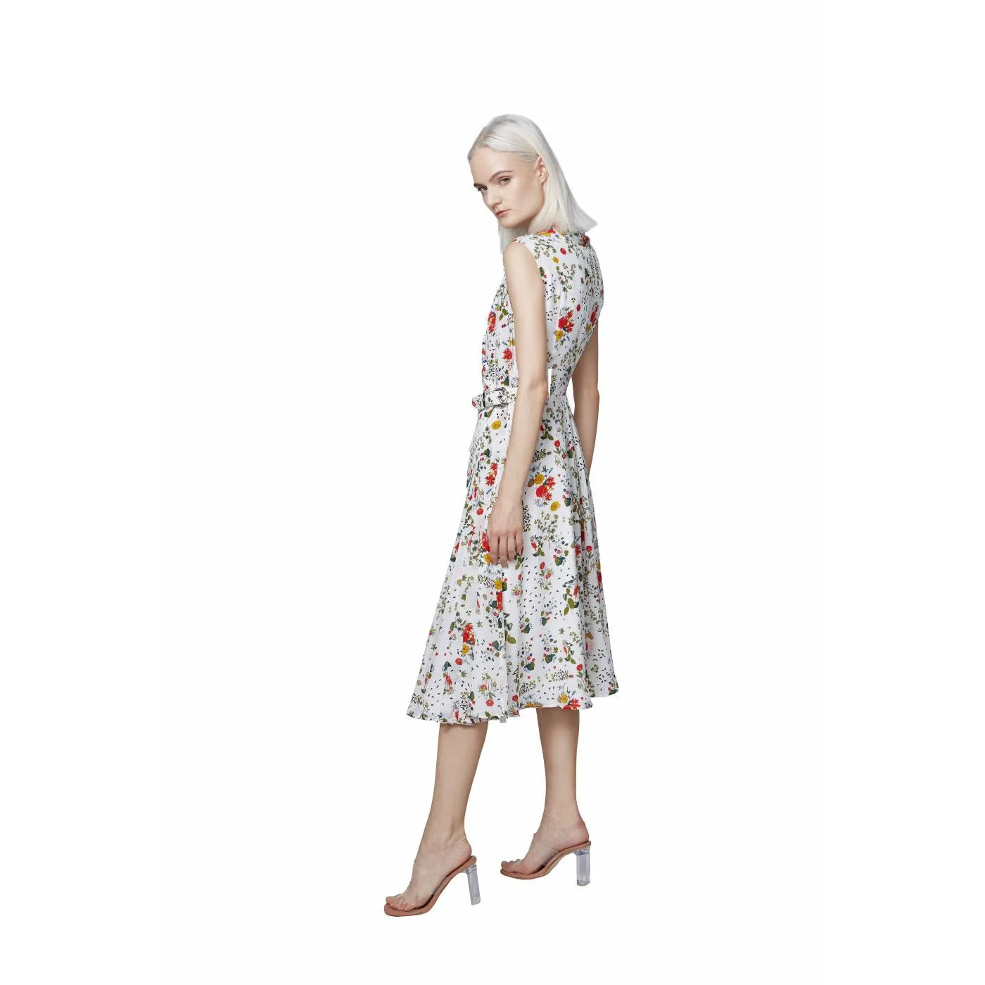 Silk Floral Sleeveless Printed Wrap Dress