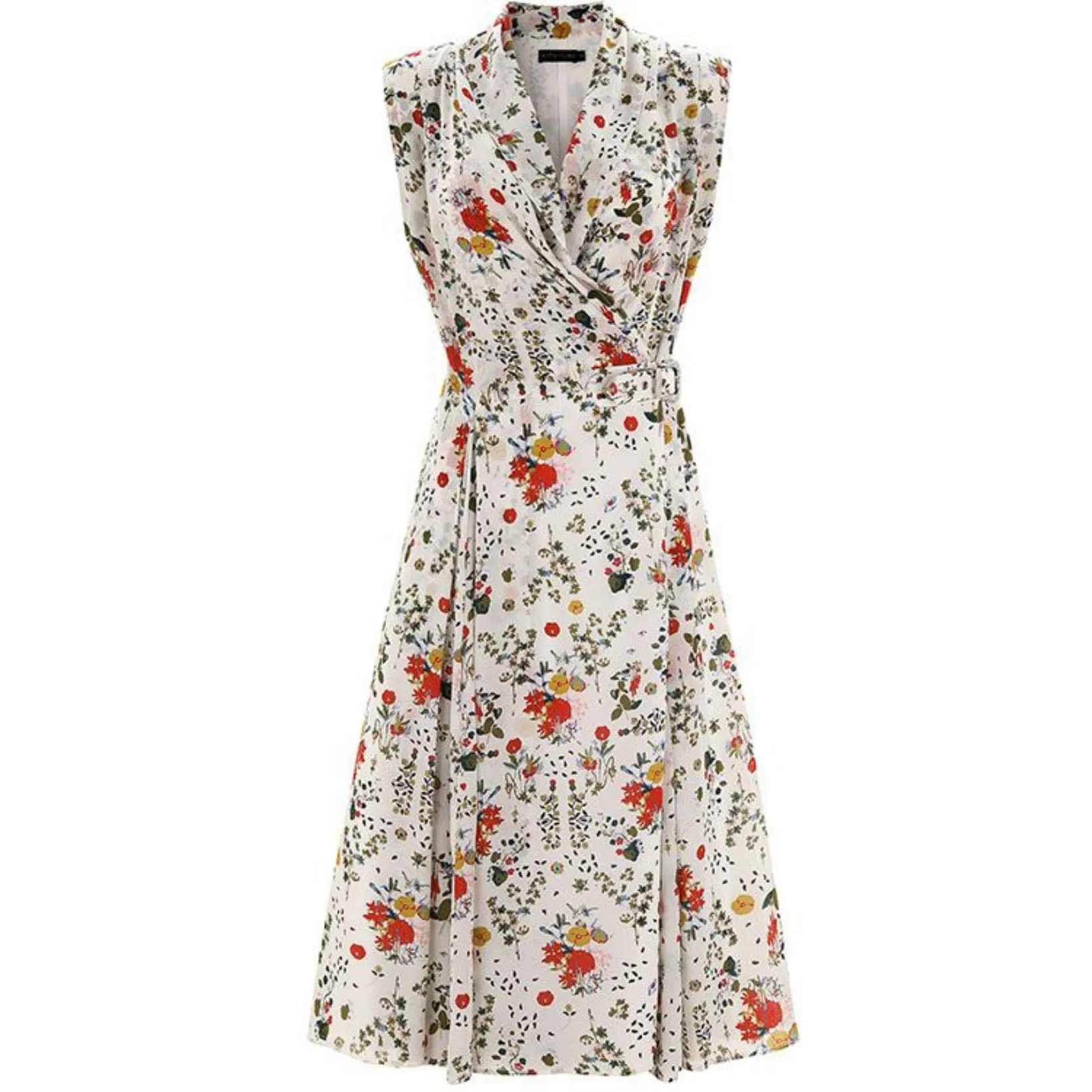 Silk Floral Sleeveless Printed Wrap Dress