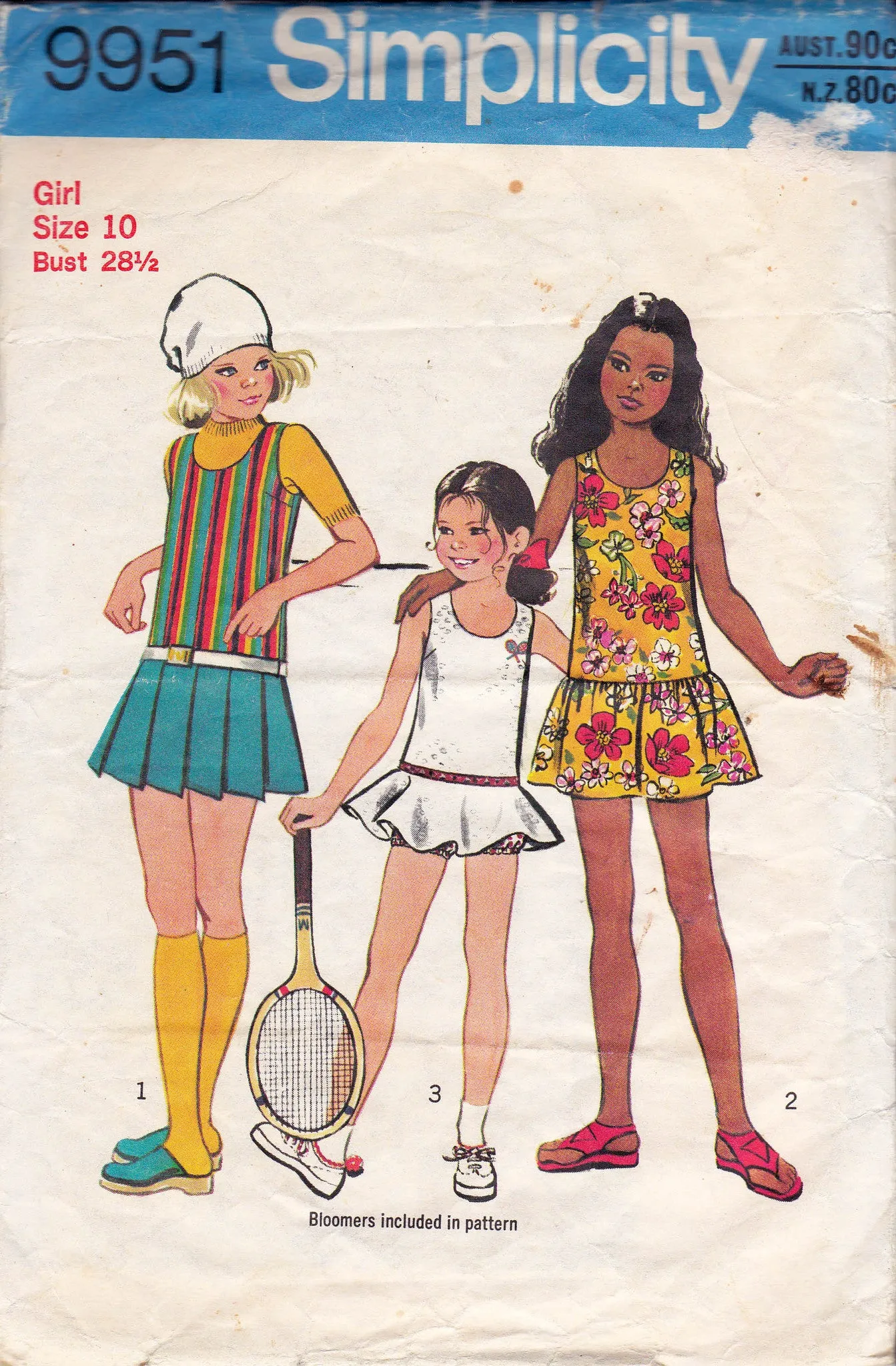 Simplicity 9951 Girls Drop Waist Dress & Bloomers 1970s Vintage Sewing Pattern Size 10