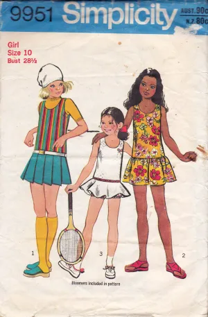 Simplicity 9951 Girls Drop Waist Dress & Bloomers 1970s Vintage Sewing Pattern Size 10