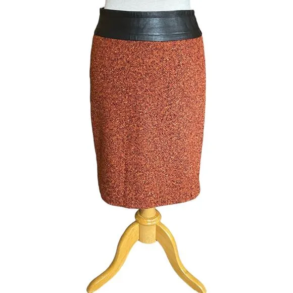 Size 2 Etcetera Virgin Wool Pencil Skirt Orange/Brown Knee Length Skirt six