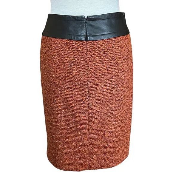 Size 2 Etcetera Virgin Wool Pencil Skirt Orange/Brown Knee Length Skirt six