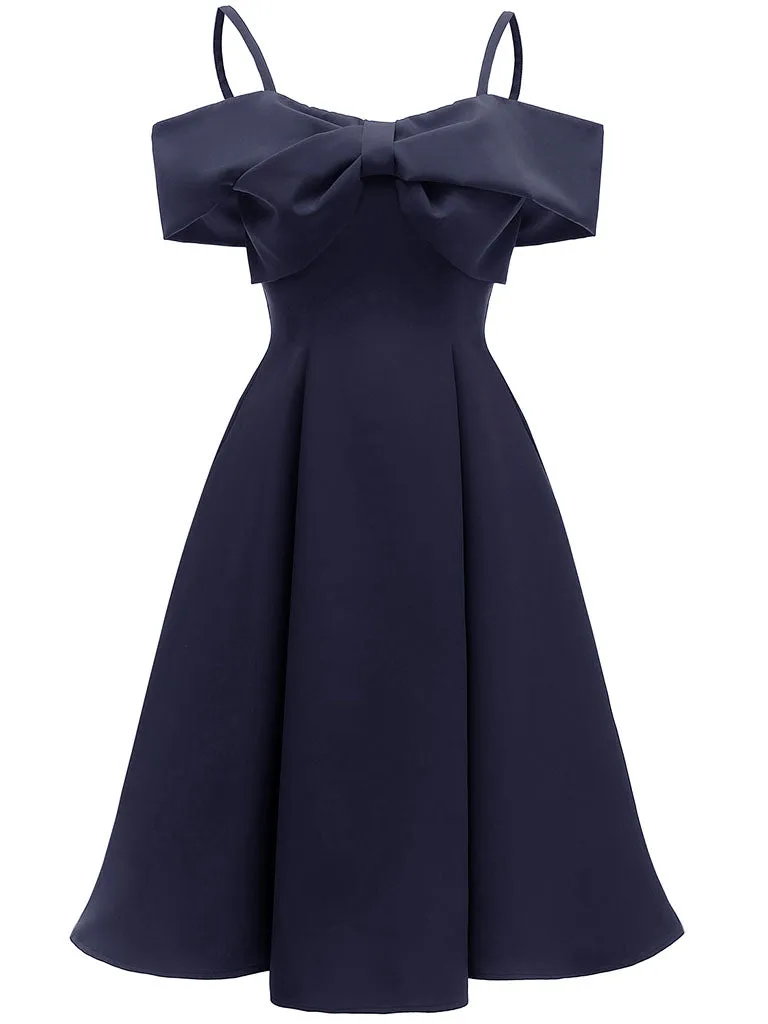 Sling Off the Shoulder Bow Vintage Party A line Dress