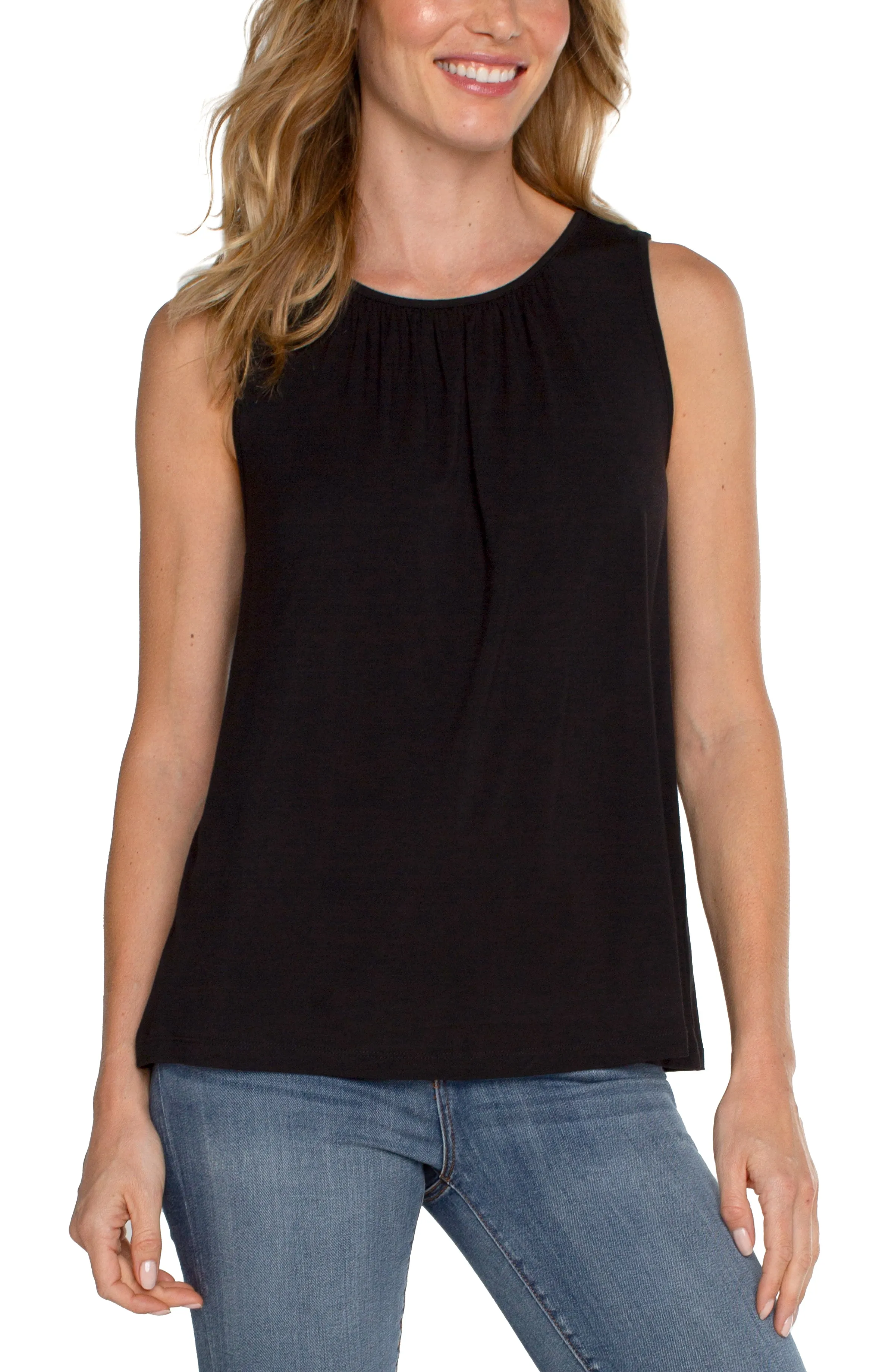 Slvless A Line Gathered Pleated Neck Knit Top LM8B66VMK