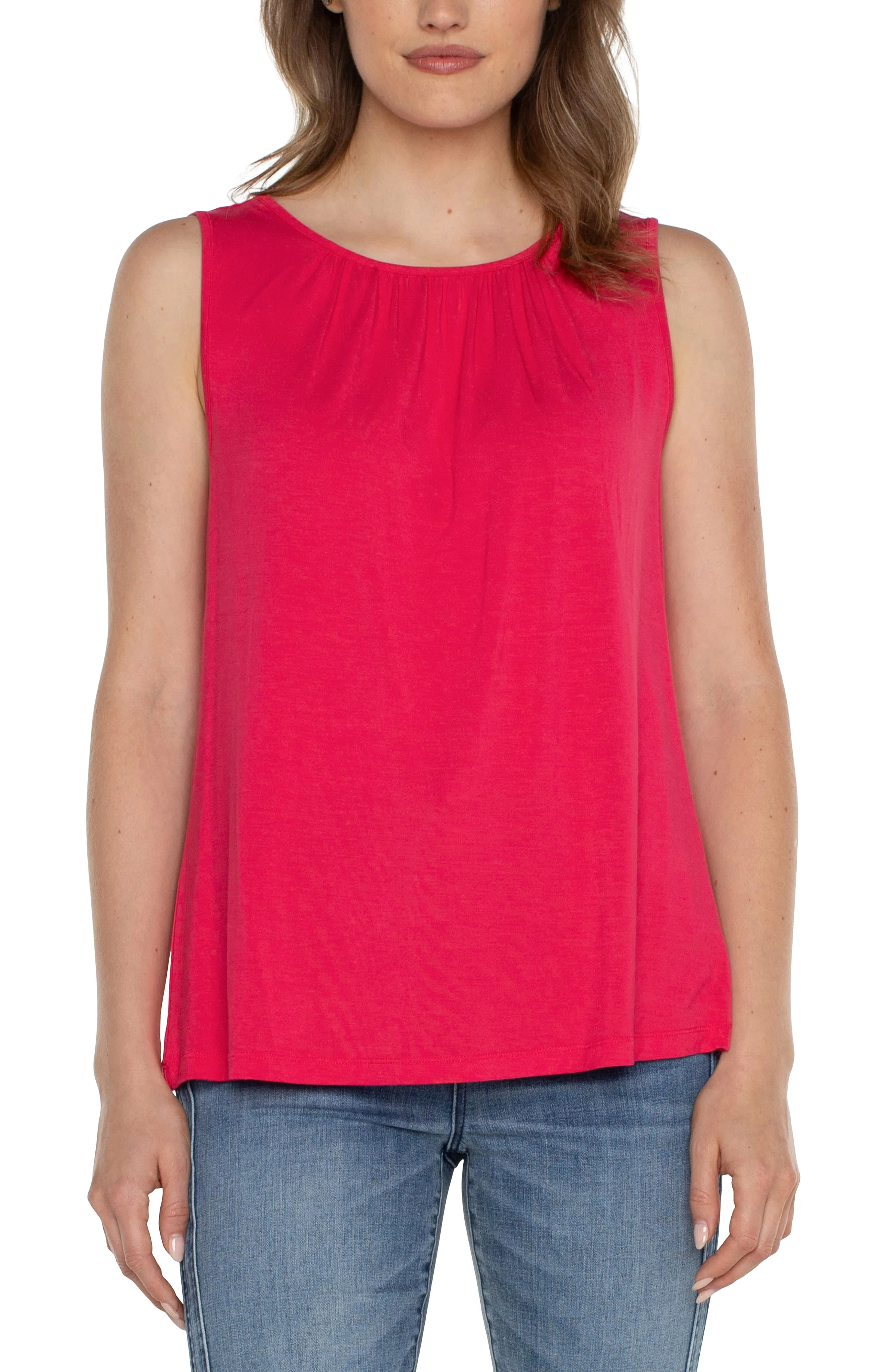 Slvless A Line Gathered Pleated Neck Knit Top LM8B66VMK