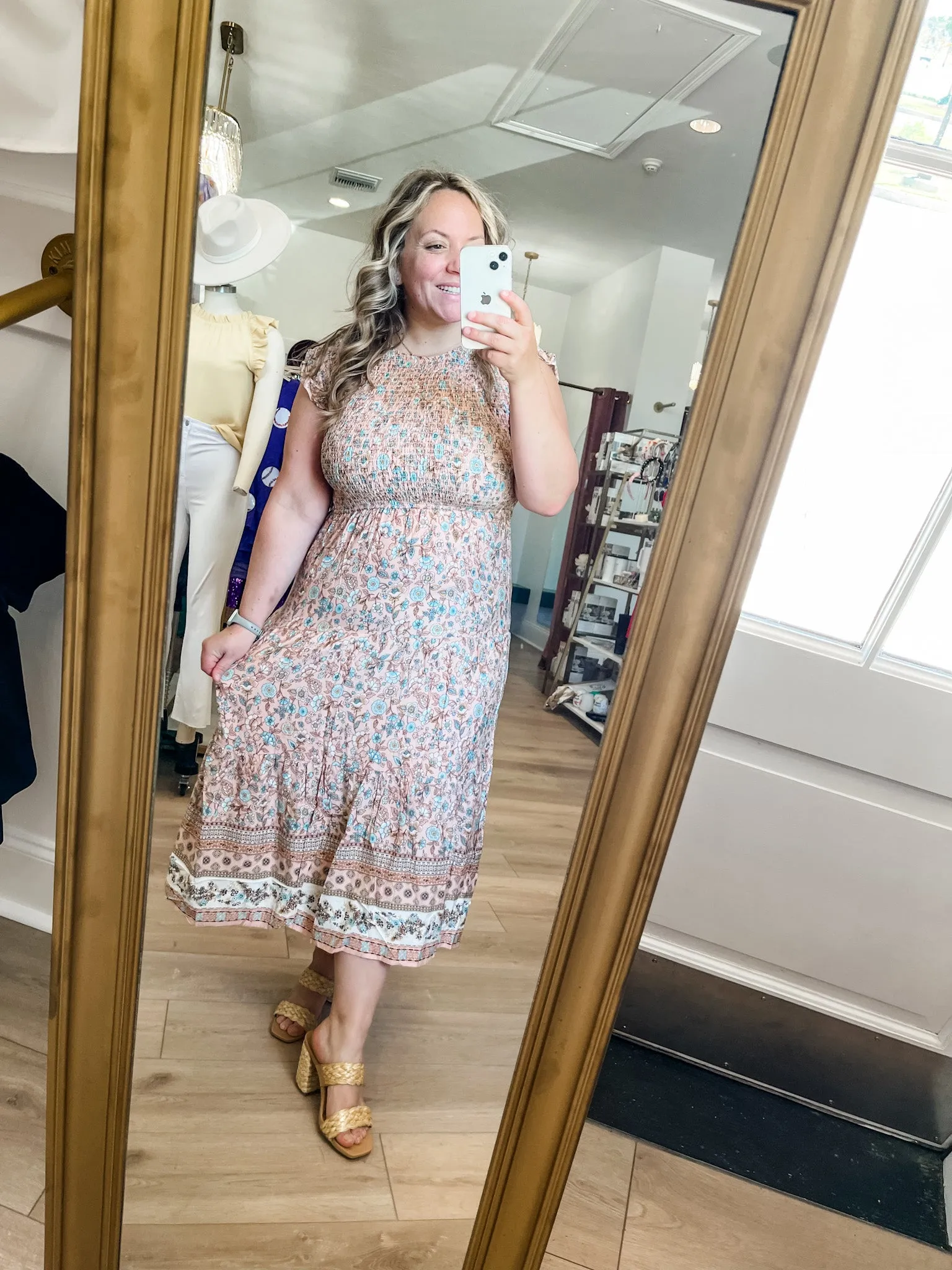Smocked Floral Midi Dress