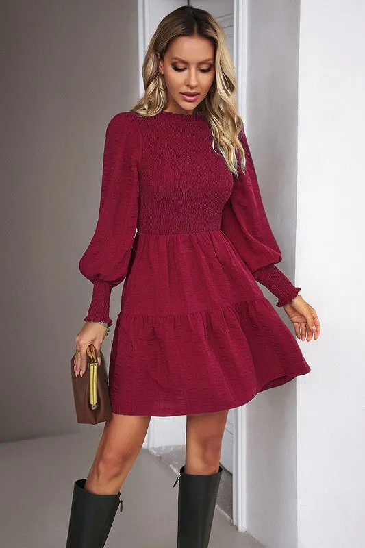 Smocked Long Sleeve Tiered Dress