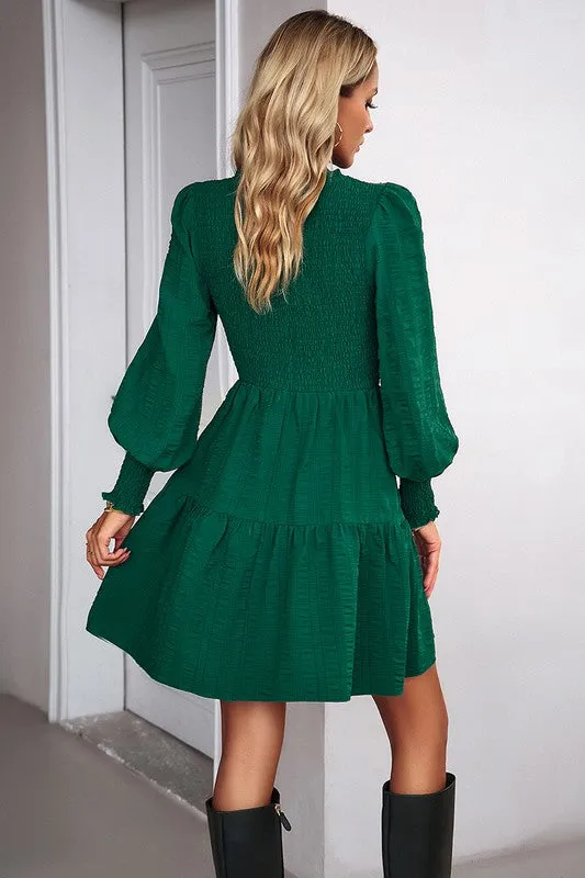 Smocked Long Sleeve Tiered Dress